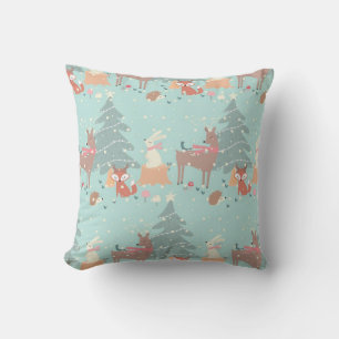 Sweet Woodland Christmas Rustic Farmhouse Blue Cushion