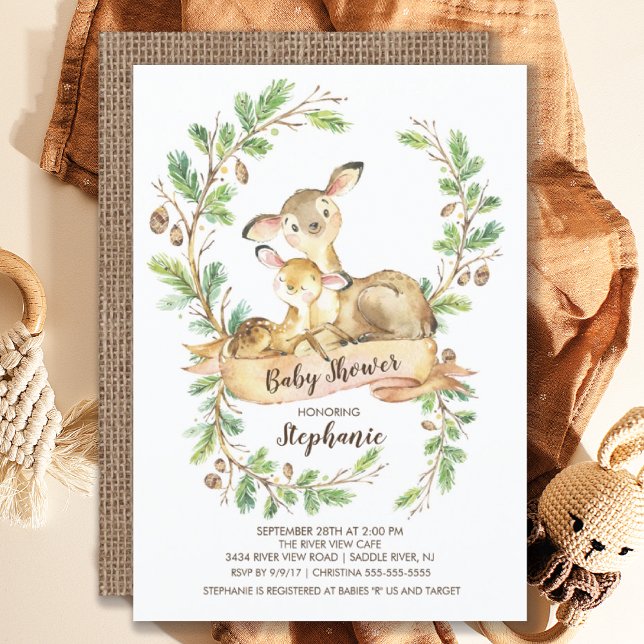 Sweet Woodland Deer Baby Shower Invitation (Creator Uploaded)