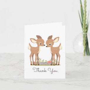 Sweet Woodland Deer Twin Baby Gift Thank You Card
