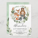 Sweet Woodland Forest Animals 1st Birthday Boy Invitation<br><div class="desc">Whimsical woodland birthday invitation featuring adorable watercolor illustration of five forest friends and soft botanical greenery</div>