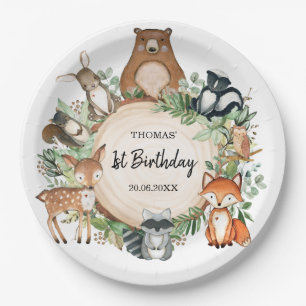 Sweet Woodland Forest Animals 1st Birthday Party Paper Plate