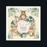 Sweet Woodland Forest Friends Birthday Party Napkin<br><div class="desc">Cute woodland themed party napkin featuring adorable forest animals and rustic botanical greenery. Personalize the wording to suit your event,  i.e. baby shower,  baby sprinkle,  birthday,  baptism,  christening,  holy communion,  etc.</div>