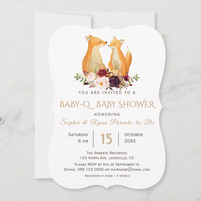 Sweet Woodland Foxes BaBy-Q Baby Shower Invitation (Front)