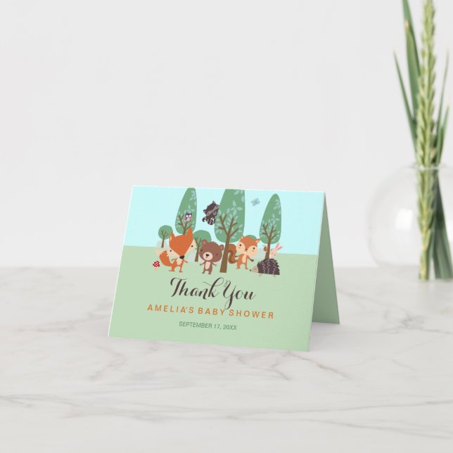 Sweet Woodland Friends Baby Shower Thank You Card (Front)