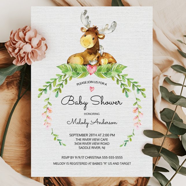 Sweet Woodland Moose Baby Shower Invitation (Creator Uploaded)