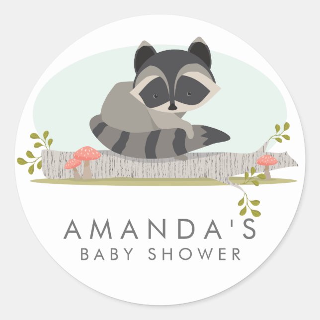 Sweet Woodland Racoon Baby Shower Favour Seal (Front)