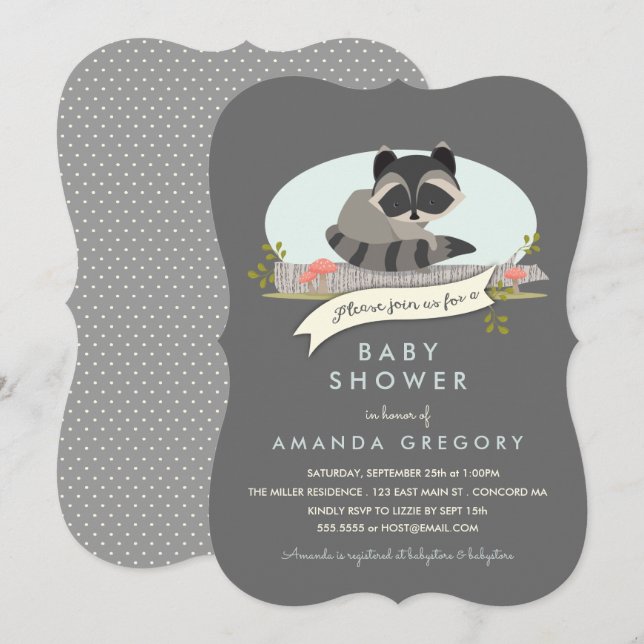 Sweet Woodland Racoon Baby Shower Invitation (Front/Back)
