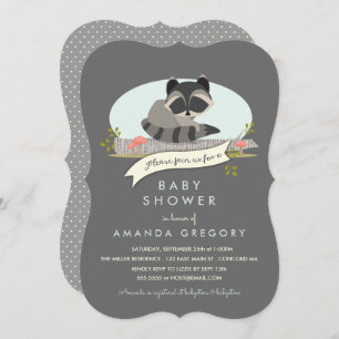Sweet Woodland Racoon Baby Shower Invitation