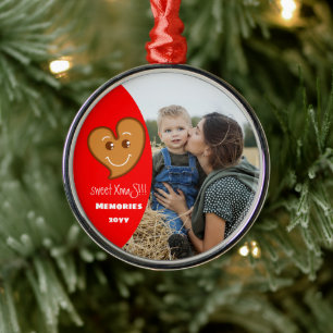sweet XmaS gingerbread Heart Editable-Photo-Red Metal Tree Decoration