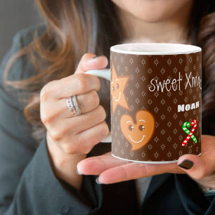 sweet XmaS Gingerbread Pals-Candy Cane Custom Text Coffee Mug