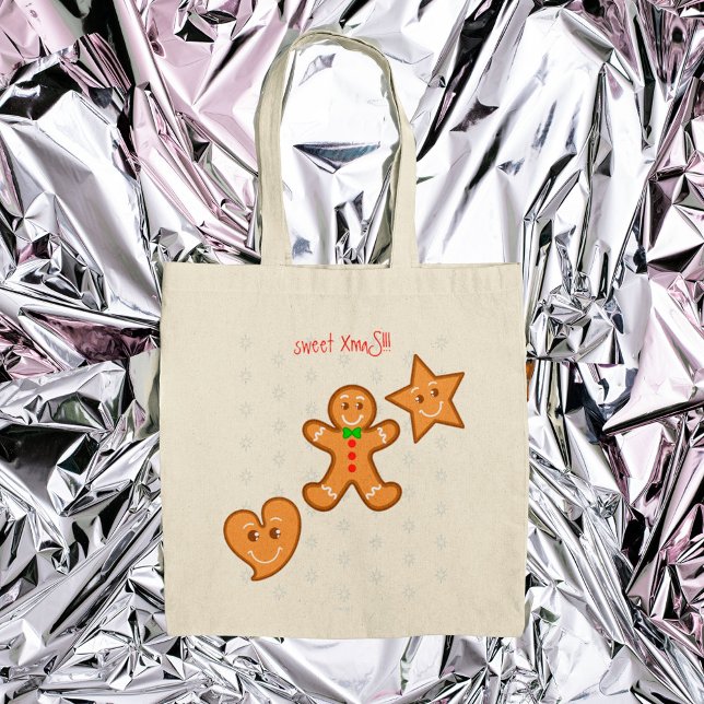 sweet XmaS Gingerbread Pals-Candy Cane Custom Text Tote Bag (Creator Uploaded)