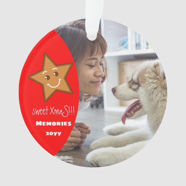 sweet XmaS gingerbread Star Editable text-Red Ornament (Front)