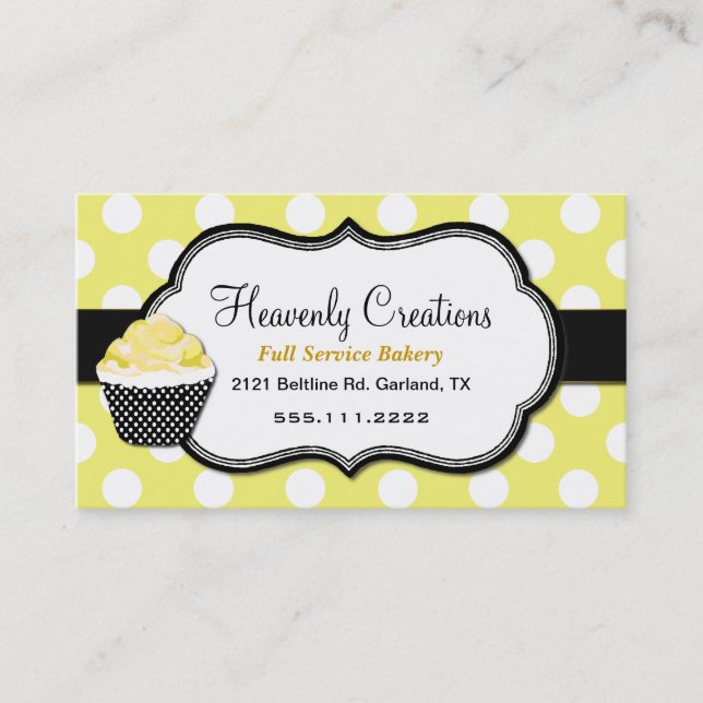 Sweet Yellow & Black Cupcake Bakery Business Card (Front)