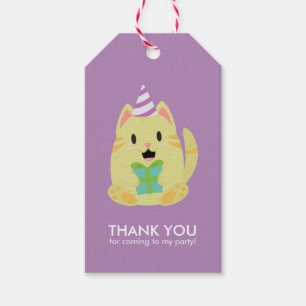 Sweet Yellow Cat Kids Birthday Party Gift Tags