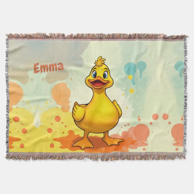 Sweet Yellow Duck Throw Blanket –Personalised Name (Front)