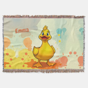 Sweet Yellow Duck Throw Blanket –Personalized Name