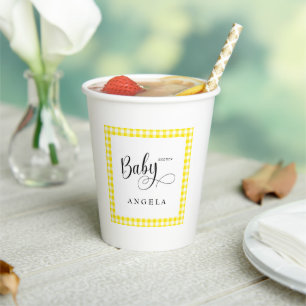 Sweet Yellow Gingham Baby Shower Paper Cups