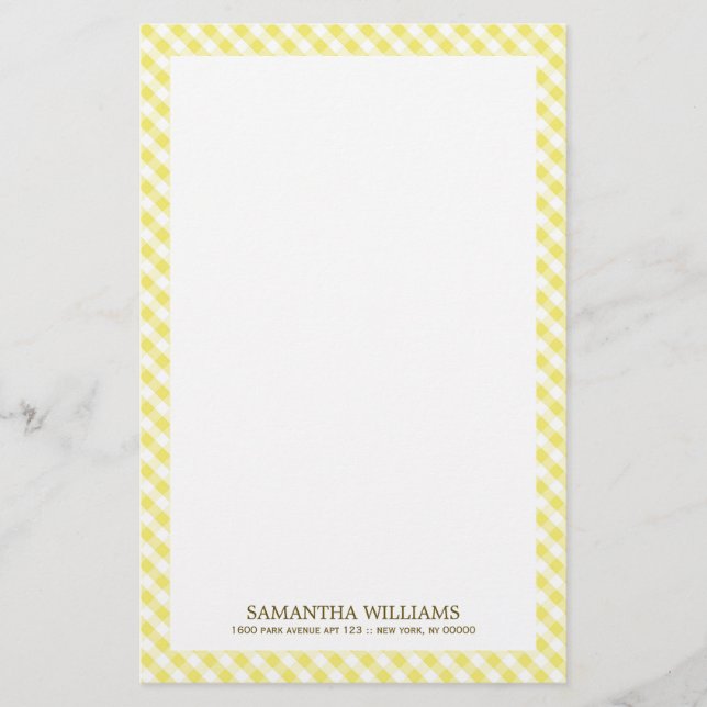 Sweet Yellow Gingham Pattern Stationery (Front)