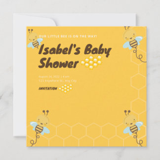 Sweet Yellow Gold Honey Bee Floral Baby Shower Invitation
