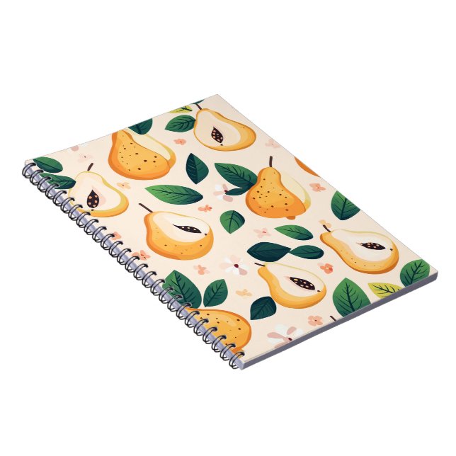Sweet Yellow Pears and Green Leaves Fruit Pattern Notebook (Right Side)