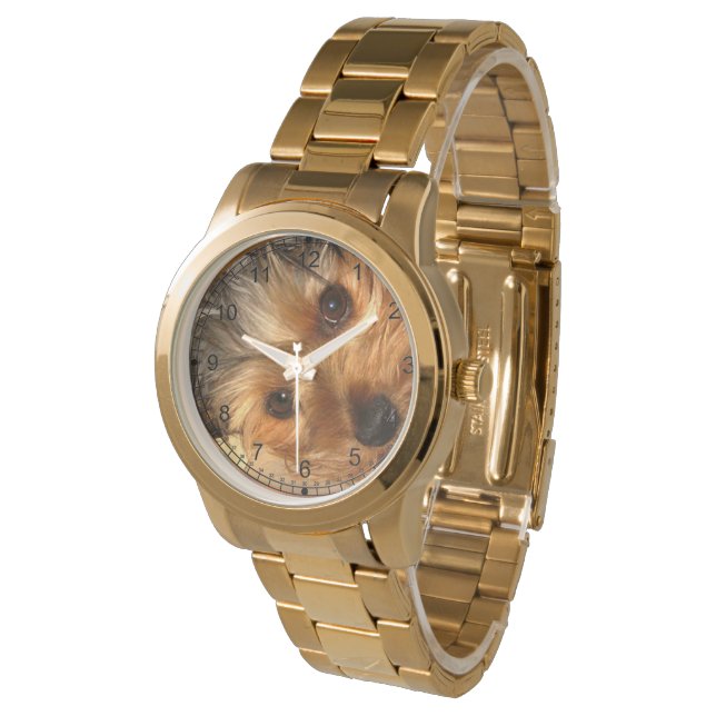 Sweet Yorkie Beautiful Gold Watch (Angled)