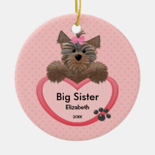 Sweet Yorkie Big Sister Christmas Ornament