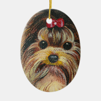 Sweet Yorkie Portrait Ceramic Tree Decoration