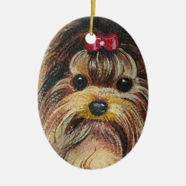 Sweet Yorkie Portrait Ceramic Tree Decoration (Front)