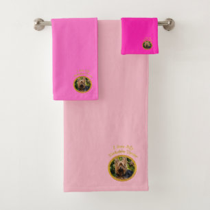 Sweet Yorkshire terrier small dog (pink) Bath Towel Set