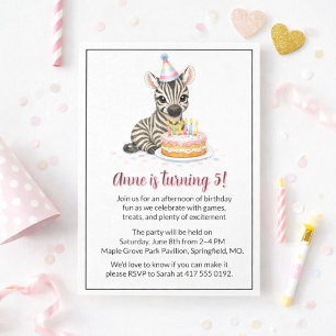 Sweet Zebra Birthday Party for Girls      Invitation