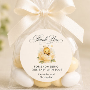 SweetBaby Bee Floral Yellow Watercolor Thank You Classic Round Sticker