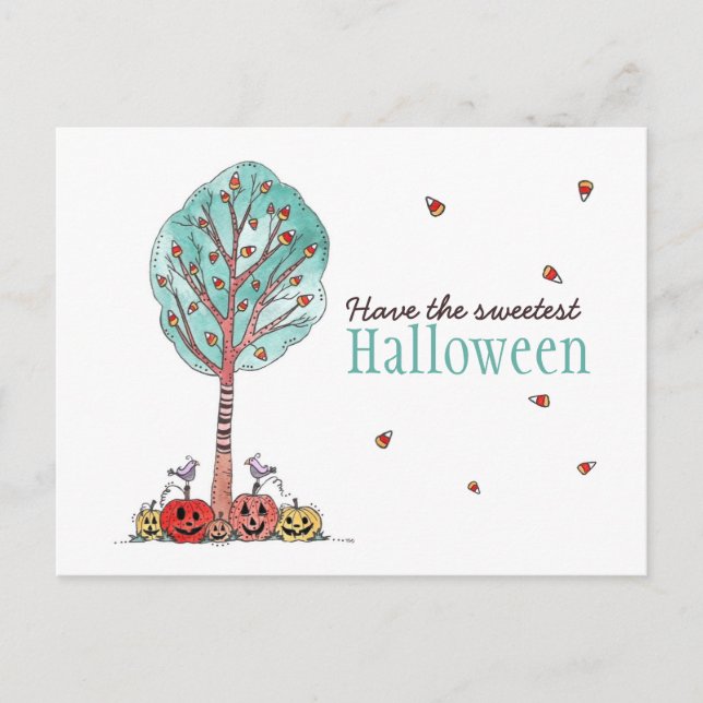 Sweetest Candy Corn Tree Halloween Postcard (Front)