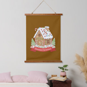 Sweetest Christmas Cute Gingerbread House Holiday Hanging Tapestry