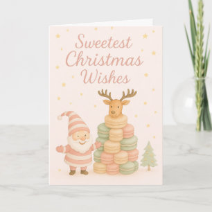 Sweetest Christmas Wishes Santa & Macarons Holiday Card