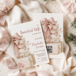 Sweetest Gift Christmas Girl Winter Baby Shower QR Invitation