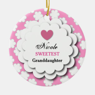 Sweetest Granddaughter Pink Floral Print C03 Ceramic Tree Decoration