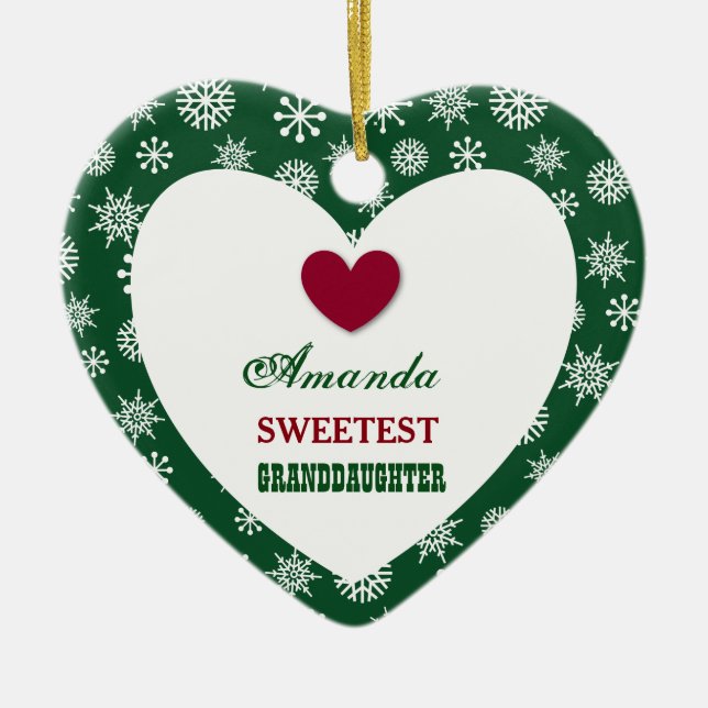 Sweetest Granddaughter Snowflakes and Heart Z15 Ceramic Tree Decoration (Front)