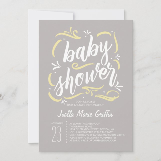 Sweetest Grey and Yellow Baby Shower Invitation (Front)