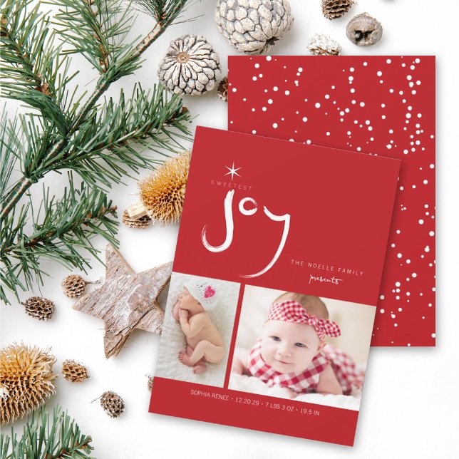 Sweetest Joy Baby's First Christmas Birth Photo Holiday Card (Creator Uploaded)