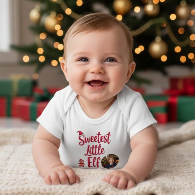 Sweetest Little Elf | Personalized Baby Photo  Baby Bodysuit (Creator Uploaded)