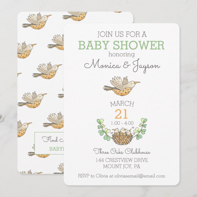 Sweetest Mama Bird Flying Over Nest Baby Shower  I Invitation (Front/Back)