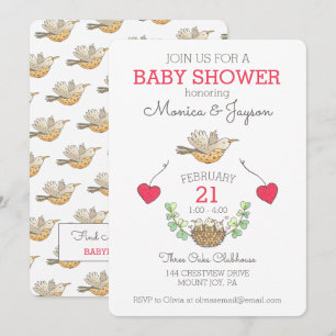 Sweetest Mama Bird Flying Over Nest Baby Shower In Invitation
