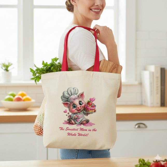 Sweetest Mom Pig Chef Tote Bag (Creator Uploaded)