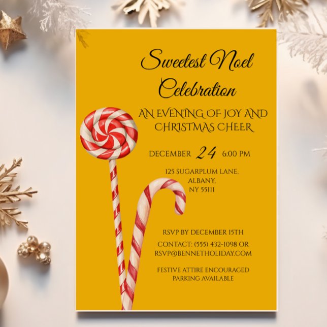 Sweetest Noel Candy Cane Christmas Party Invite (Creator Uploaded)