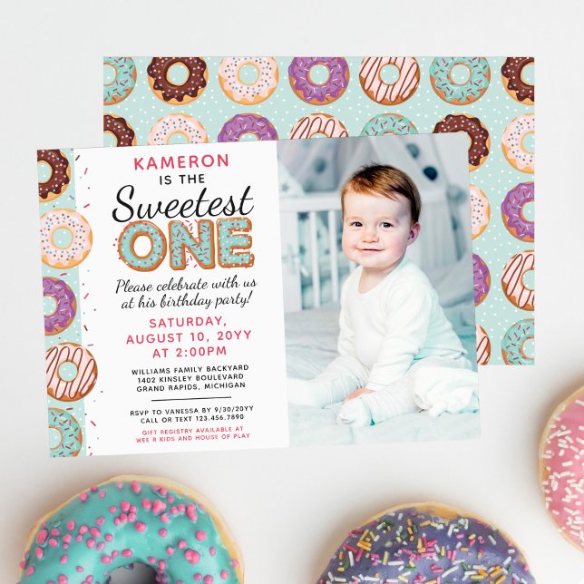 SWEETEST ONE Blue Iced Doughnuts First Birthday Ph Invitation (Creator Uploaded)