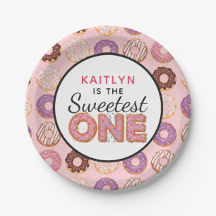 SWEETEST ONE Pink Iced Doughnuts Baby First Birthd Paper Plate