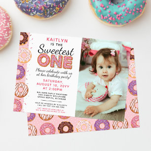 SWEETEST ONE Pink Iced Doughnuts First Birthday Ph Invitation
