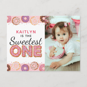 SWEETEST ONE Pink Iced Doughnuts First Birthday Ph Invitation Postcard