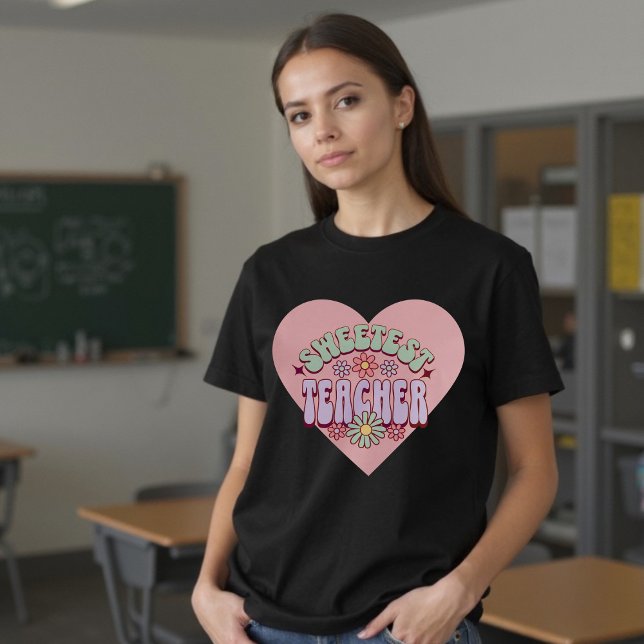 Sweetest Teacher Retro Flower Valentine Heart T-Shirt (Sweetest Teacher Retro Flower Valentine Heart T-Shirt)