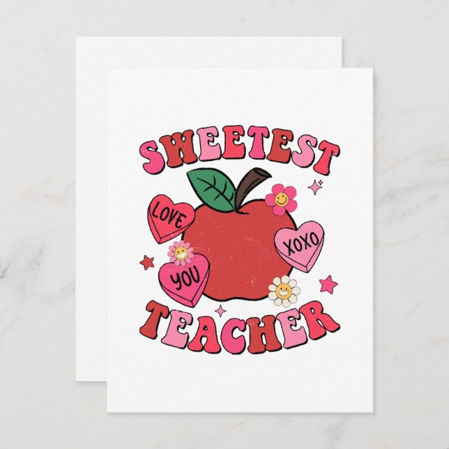 Sweetest Teacher Valentines Day Hearts Enclosure Card (Front/Back)